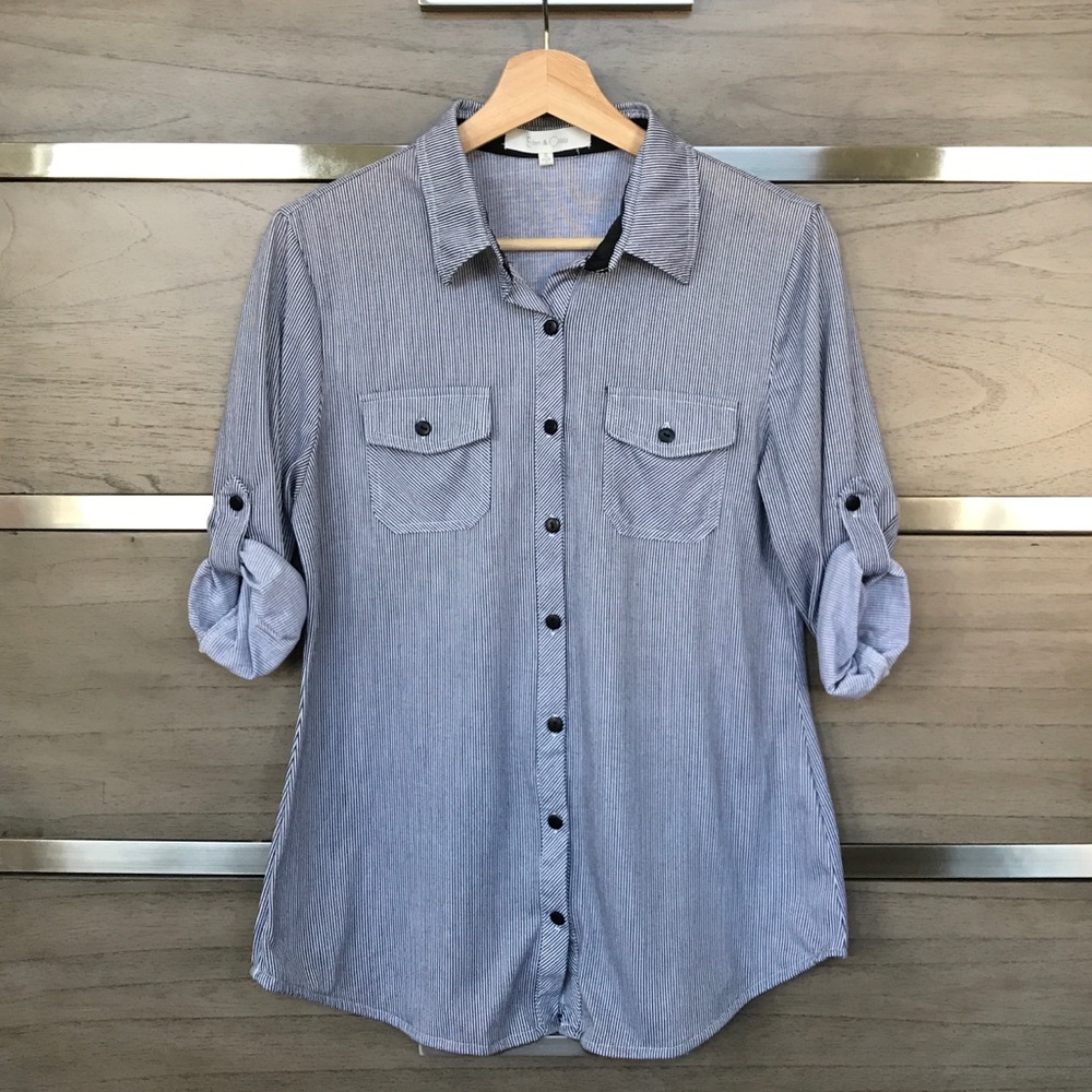 Eden & Olivia Light Blue Striped Button-Up Shirt